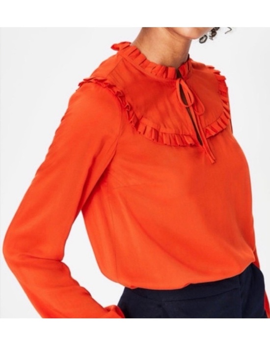 Boden Tops - Boden Betsey Orange Ruffle Tie Neck Blouse Top US 6 EUC